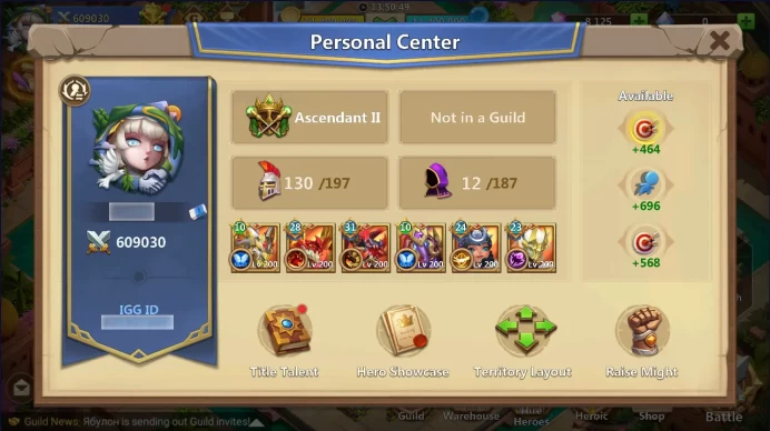 609K MIGHT | SERRATICA 31 LVL | HERO BASE 30 LVL | TOWN HALL 30 LVL | 43 GOLD HEROES | 8K GEMS  