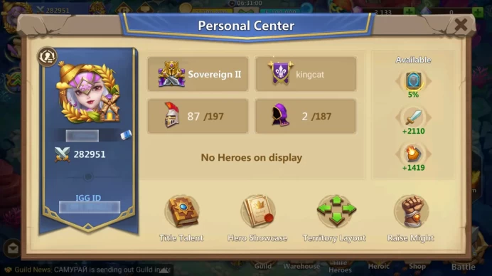 282K MIGHT | COLD HAIR 30 LVL | TOWN HALL 23 LVL | HERO BASE 17 LVL | 3K GEMS 