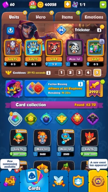 2950% I 63/72 pawns 10/14 heroes I MAX Robot + MAX Frost + 9 Summoner + 8 Harlequin + MAX Mime + Trickster