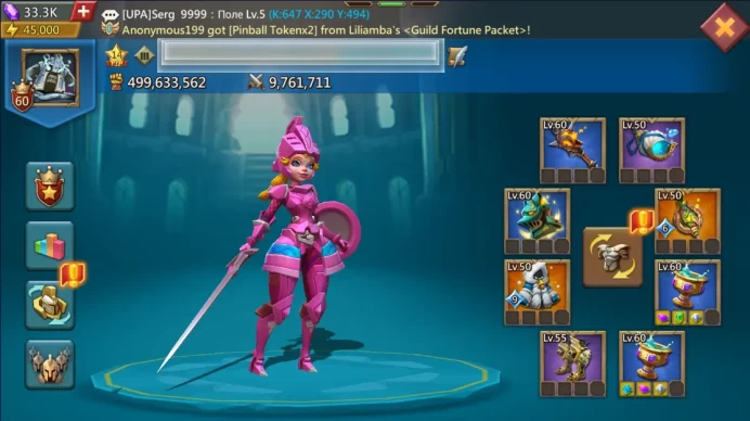500M MIGHT | 288M RESEARCH | T4 TROOPS 116M | 33K GEMS | 17 GOLD HEROES 60 LVL 