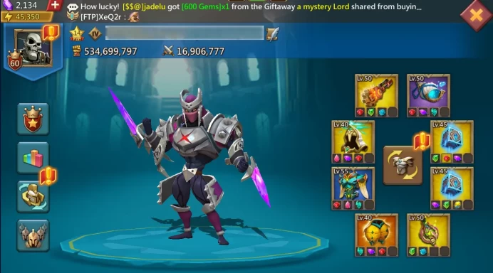 534M MIGHT | 417M RESEARCH | T4 TROOPS 586K | 2K GEMS | 20 GOLD HEROES 60 LVL