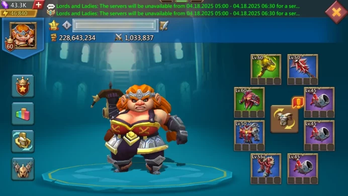 228M MIGHT | 171M RESEARCH | T4 TROOPS 183K | 43K GEMS | 12 GOLD HEROES 60 LVL 