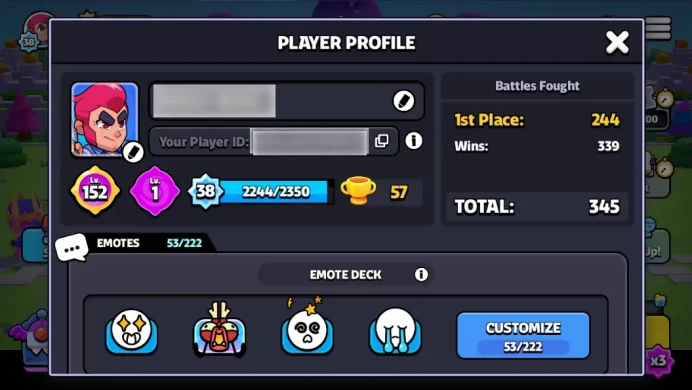 152 JOURNEY LVL | 38 XP LVL | 1 TREASURE LVL | 57 TROPHIES |27 CHARACTER | 3 HEROES | 7 ULTRA