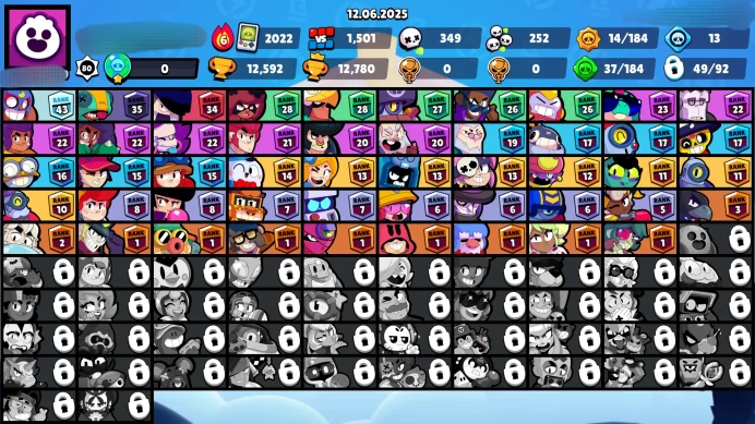 B2▰12.5K TROPHY【 BRAWLERS 39/95 】7 MAX POWER▰3 HYPERCHARGED▰9 BRAWLERS LEVEL 9▰23 SKINS▰5K BLING▰NC 90▰174 GEMS▰512 COINS