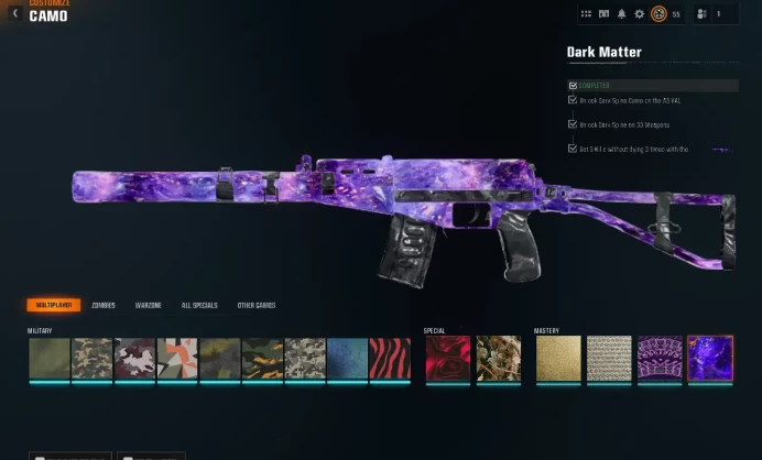  DarkMatter Account | 33x Dark Matter Camos , 490+ Skins , 18 Operators , LvL55+  | Instant Access  | Full Customization Instant Delivery 