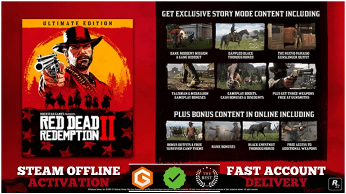 [PC ONLY] Red Dead Redemption 2 - Ultimate Edition (+1 Free Game Gift) | Steam Offline Activation | Instant Delivery | Life Time Access 
