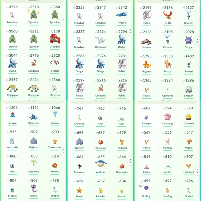 lvl39,have 25 Legendary,5 Mewtwo,Groudon Dialga Regigigas Kyogre Palkia Reshiram etc,many nice high CP pokemons N8762