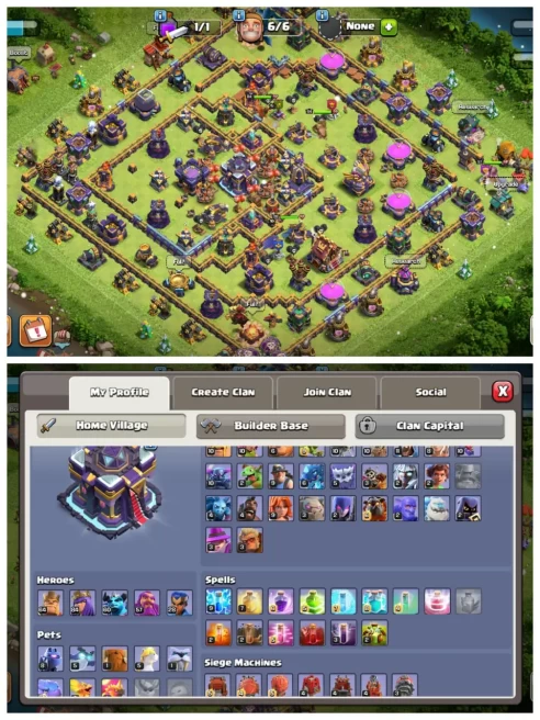 M15◆TH 15 NEAR MAX◆GOLDEN WALL◆HERO- 65,85,60,57,28◆EPIC: GG,SB,MM,FB,RS(17)◆4 SKIN◆BH 10 FULL MAXED◆CN 1K◆2K GEMS◆CHECK THE PHOTOS ONLY