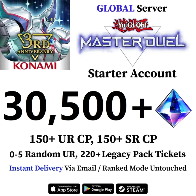 Yu-Gi-Oh! Master Duel Starter Account with 30,500+ Gems [Global]