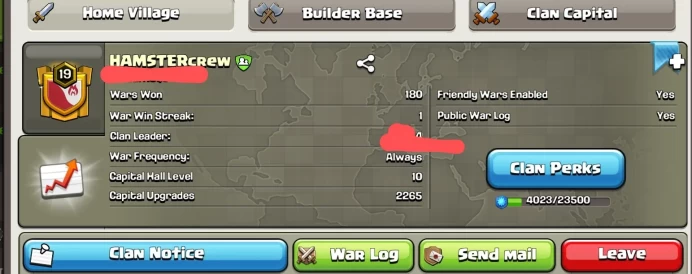 # CAPITAL HALL 10 # | Clan Level 19 | Name: HAMSTERcrew | Awesome Name | MAX CAPITAL ARMY | Wins 180 ,Losses 86 | Crystal 3