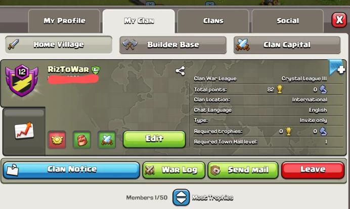 # CAPITAL HALL 8 # | Clan Level 12.6 | Name: RizToWar | Awesome Name | Wins 68 ,Losses 34 | Crystal 3