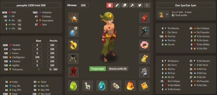 Kourial>Equipement 1500 intel / 11 pa / 6 pm , avec Personnage lvl 200 ( Any classe )
