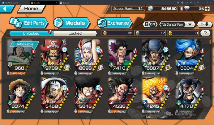Player Rank 11|Meta 6 Extream(Roger Lv 80,Yamato Lv80,Kuzan Lv61,Akainu Lv60,Luffy Lv70,Big Mom Lv60,Etc)|Log Bandai|(OPBR748)