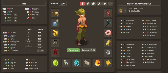 Dakal>Equipement 1500 intel / 11 pa / 6 pm , avec Personnage lvl 200 ( sacrieur )