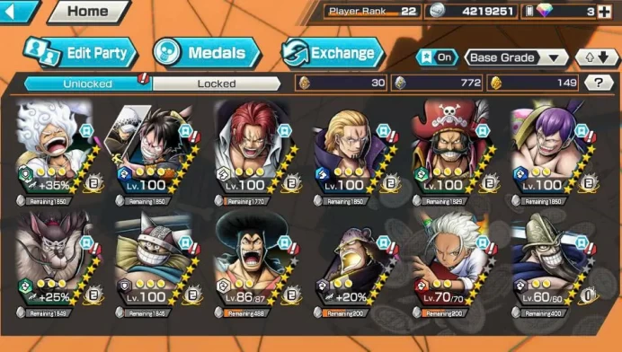BR541-IOS+Android-3 Ex Meta Max(Luffy Gear 5+Shank v4+Roger)+Good Medal+Support 139%+Jabra Max+Broggy Max+Craker Max+Young Ray Max+Dorry+Oden v2