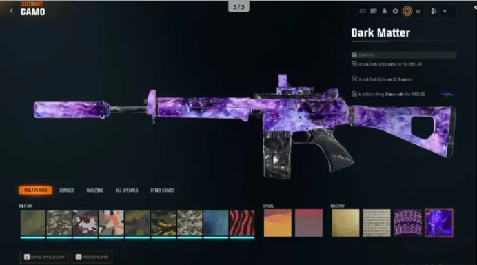 【 BO6 / WZ4】【 33/33 Dark Matter Camo 】100% Legit Level 55+Prestige 1  Dark Matter Legit Unlocked on all 33 Black Ops 6 Guns Linkable PC/XBOX/PSN