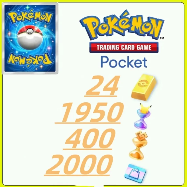 Global Server /895draws - Pokémon Gold Bricks*24 - Pack Opening Hourglass*1950 - Challenge Hourglass*400- Store coupon*2000