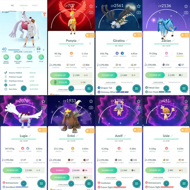 1486 LV40 Shiny: Lugia, giratina, zacian, shadow entei, azelf, uxie, sneasel, Growlithe, grimer, chikorita, swinub, rattata