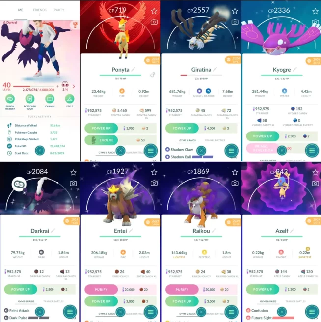 1487 LV40 RareCandy106 Shiny: darkrai, giratina, kyogre, shadow entei, shadow raikou, azelf, corpish, feebas, popplio, ponyta