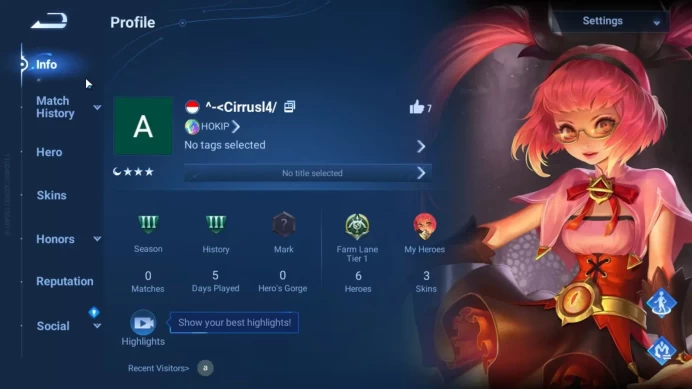 Hero 6 Skin 3| Best Starter KIC [Luna]|Log Google|Take Email|Check SS(HOK1256)
