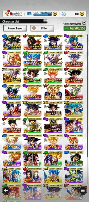 Full LF part 1+part 2 - 41 Legends (Goku Uis+new vegeta+new Goku+vegeta+baby 2+zamasu+super 17 8s+GokuBardock 9s+Nappa+Goku ssj3) Have Equip(827