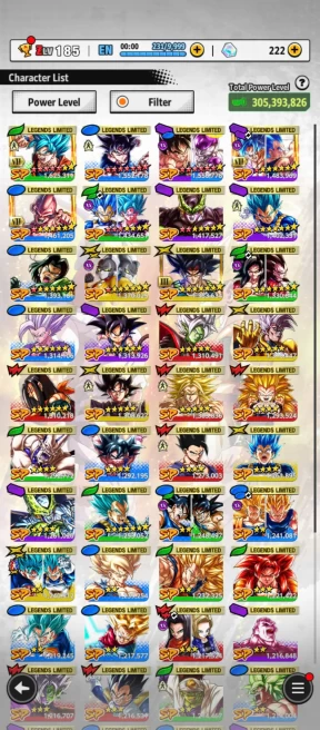 D626-IOS+Android-5 UL(Goku Uis+Hit)+305 Millions Power+36 Legends+Vip Equipment+Nice Team PVP+Good Zenkai+New LL Goku Uis Full Red Star+Gotenks