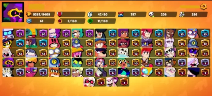 12 Skins | 47 Brawlers | 2 LEGS | 9367 Throphies | Instant Delivery
