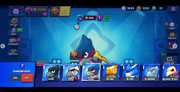 24858 TROPHY 5LEGENDARY 65 BRAWLERS 43 SKINS SQUEAKY NOTE (MAX)BLACKBIRD EDGAR(HYPER)RED DRAGON JESSIE(MAX)CLASSIC MIKE(MAX)DARK ANGEL COLT(MAX)
