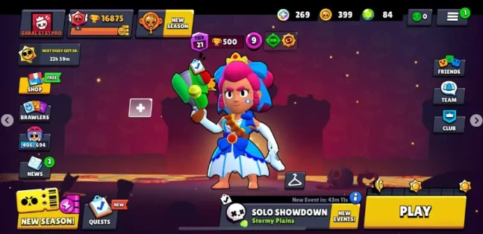 16 875 trophies 84 gems 48 brawlers 11 mythics SURGE CROW SPIKE