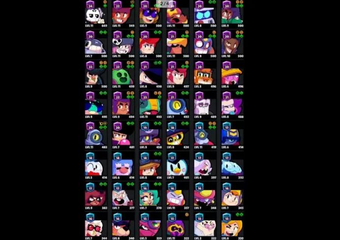  71 Brawlers  26.453 Trophies  60 Skins  7 Legends  20 Mythics  25 Epics  5927 Gold  38 Gems  698 Blings
