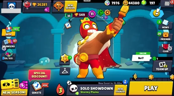 67 Brawlers 26.281 Trophies 29 Skins 7 Legends 20 Mythics 21 Epics 44380 Gold 197 Gems 7976 Blings
