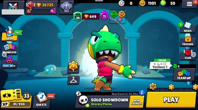 70 Brawlers  26.725 Trophies  77 Skins  5 Legends  20 Mythics  26 Epics  1101 Gold  50 Gems 