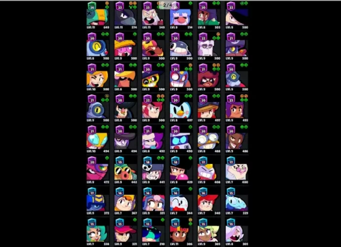 70 Brawlers  26.725 Trophies  77 Skins  5 Legends  20 Mythics  26 Epics  1101 Gold  50 Gems 
