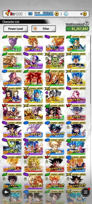 UL Cell+44 Legends (2 LF Fusion+GokuBardock 13s+Cell+Goku god 9s+new Vegeta 9s+Goku black+Goku ssj3+Nappa+vegito+Beast Gohan)Godly Equip, Z+(849