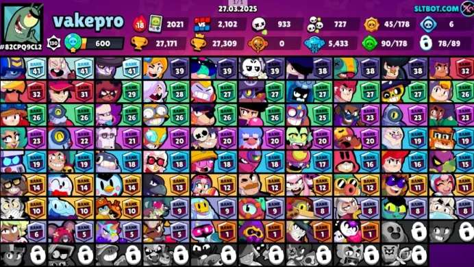 78 Brawler (7 legends): CROW + LEON + SANDY + SURGE + CHESTER + CORDELIUS + KIT  3171 Coins  21 Gems  27171 HT  Changeable Name Android & IOS