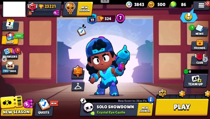 Tb1573  76 Brawlers  23.220 Trophy  64 Skins 9 Legends 22 Mythics 26 Epics 86 Gems 500 Gold 3.9k Blings Changeable E-mail