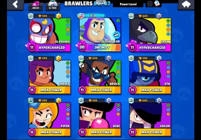 Mega Sale | 80 Brawlers | 28561 Trophies | 77 skin |15 Maxed | Evil Queen Pam |
