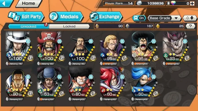 BR556-IOS+Android-4 Ex Meta(Kizaru+Kuzan+Lucci+Roger)+Good Medal+Support 130%+Bluneo Max+Niji Yonji+Jabra+Oden v2+Young Ray+Rayleigh
