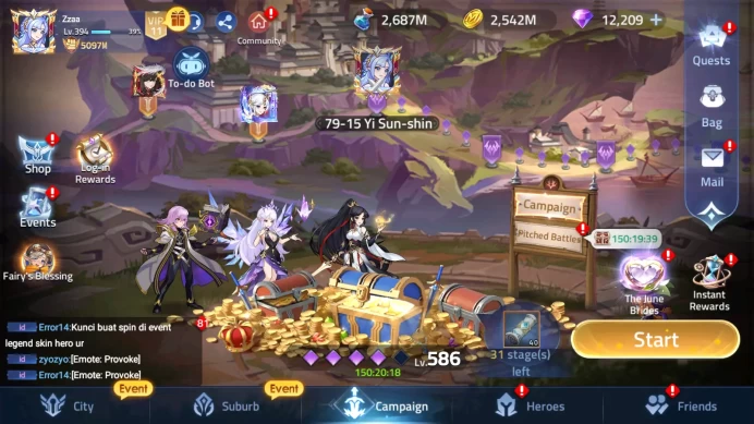 VIP10|Server 70xxx|Lvl 394|5097M Power|7 Skin Epic|UR Alice,Eos Silvana and lucy,Natsu Awakend|Many resource|Login Email(MLA770)