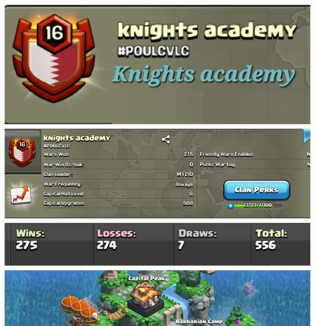 Knights academy !! LEVEL 16.8 !! CAPITAL PEAK 6 !! WIN 275 LOSS 274 !! NEAR LEVEL 17 !! BEST NAME !! AFFORDABLE !! FAST DELIVERY