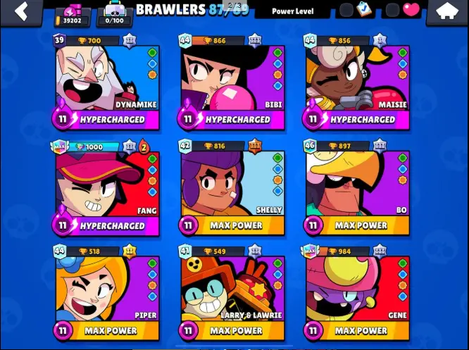 87 Brawlers | 39202 Trophies | 126 skin | 16 Maxed | Devilish Mortis | Anti Virus 8Bit | Tusked Nita | Angel Larry | Holiday Party Frank |