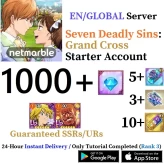 Global 7DS Grand Cross Starter Account with 1000-1100 Diamonds & 5+ SSR & Ultimate Escanor + Traitor Meliodas Guaranteed & 3+ SSR Tickets