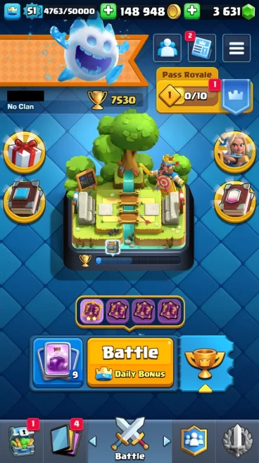 ◄ KT 14 ► 51 LVL ◆ 7530 TROPHIES ◆ 114 CARD ◆ 40 MAX CARD ◆ 53 EMOTES ◆ 3 SKINS ◆ 148k GOLD ◆ 3631 GEMS ◆ RT41