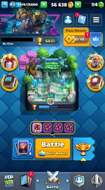 ◄ KT 14 ► 43 LVL ◆ 6651 TROPHIES ◆ 115 CARD ◆ 4 MAX CARD ◆ 43 EMOTES ◆ 5 SKINS ◆ 56k GOLD ◆ 114 GEMS ◆ RT45