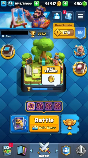 ◄ KT 14 ► 47 LVL ◆ 7762 TROPHIES ◆ 119 CARD ◆ 12 MAX CARD ◆ 55 EMOTES ◆ 9 SKINS ◆ 91k GOLD ◆ 490 GEMS ◆ RT50