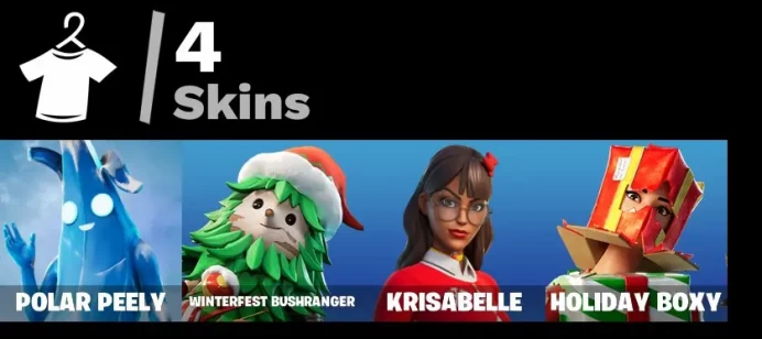 [PC] 4 skins|Polar Peely|Winterfest Bushranger|Krisabelle|Holiday Boxy|Datafiber Chargepack|Spectra Protector|Electric Shredder|200 VB  7.15.1
