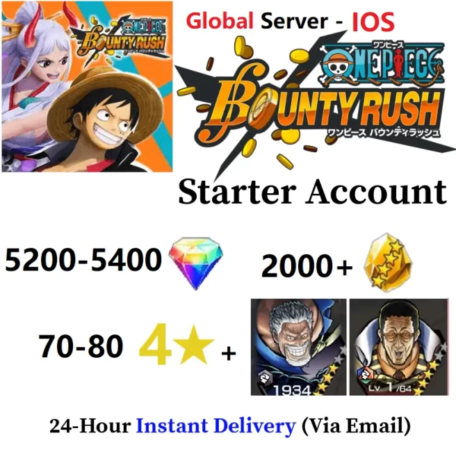[Global - IOS] 5200-5400 Rainbow Diamonds + 2000+ Gold Fragments + EX Kizaru Trailer & EX Garp + 70-80 4 Star Character - Starter Accounts