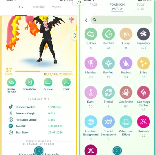 LEVEL 37 TEAM INSTINCT 697/700 Pokemon 171 Legendary 56 Shiny 1150913 Stardust 899 Pokecoins 953/800 Items Instant Delivery