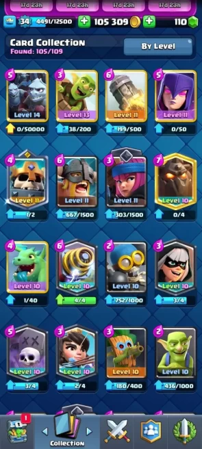 (Android/iOS) KT 10 - lvl 19 - Cards95/120 - Max Card 0 _lvl 13 card 1 /Emote 10/ skin tower 1