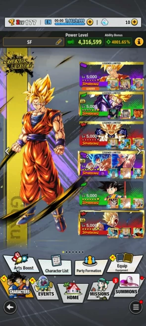 Nice Acc-40 Legends (Goku pur Full+Super Vegeta Full+Nappa 13s+Trunk Teen 10s+Vegeta 8s+Ui Goku 8s+Buu kid+Goku god)Vip Equip For Teams (864)